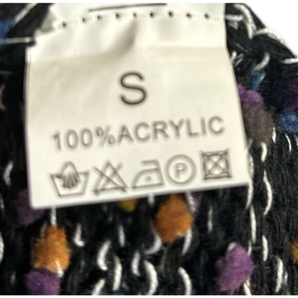 Michelle Mae sz S Womens Black Confetti Open Front Popcorn Sweater Artsy Minimal - Picture 4 of 4